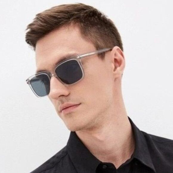 Prada Men Sunglasses Grey Crystal Blue Rectangle PR18WS U430A9 BRAND NEW - Picture 1 of 11